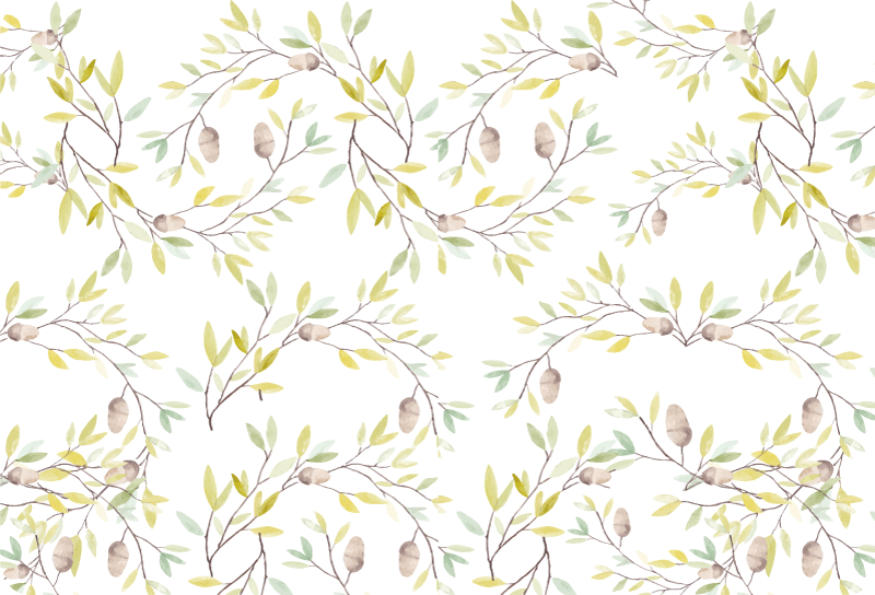 Tapis vinyle fleurs et plantes motif feuilles aquarelle - TenStickers