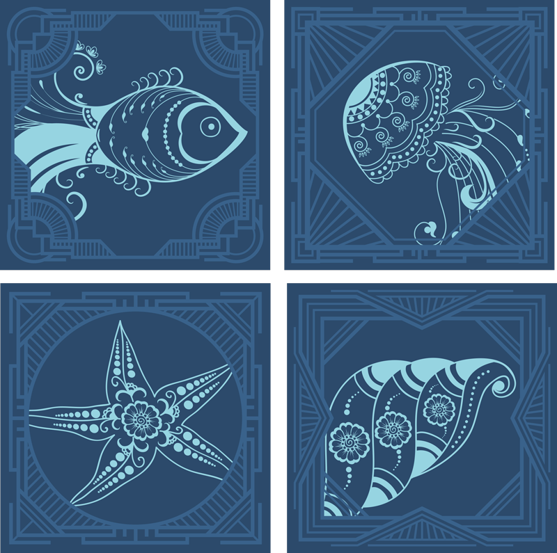 Tapis vinyle salle de bain motifs marins ornés - TenStickers