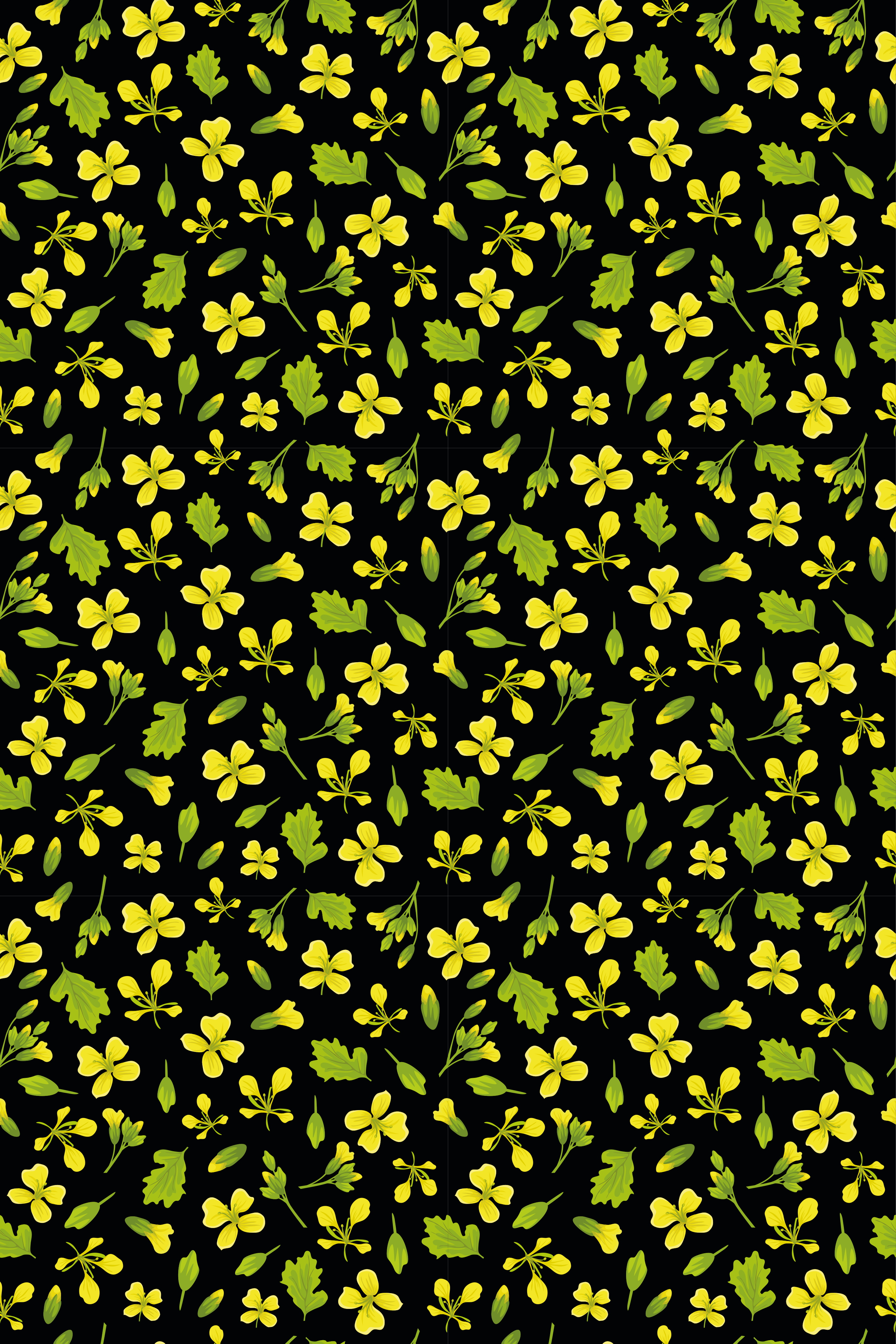 Tapis vinyle fleurs et plantes fond noir avec jaune - TenStickers