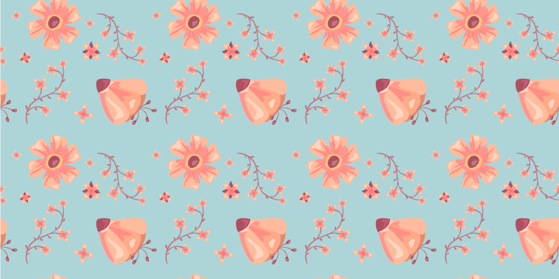 Tapis vinyle fleurs et plantes fleurs orange sur fond bleu - TenStickers