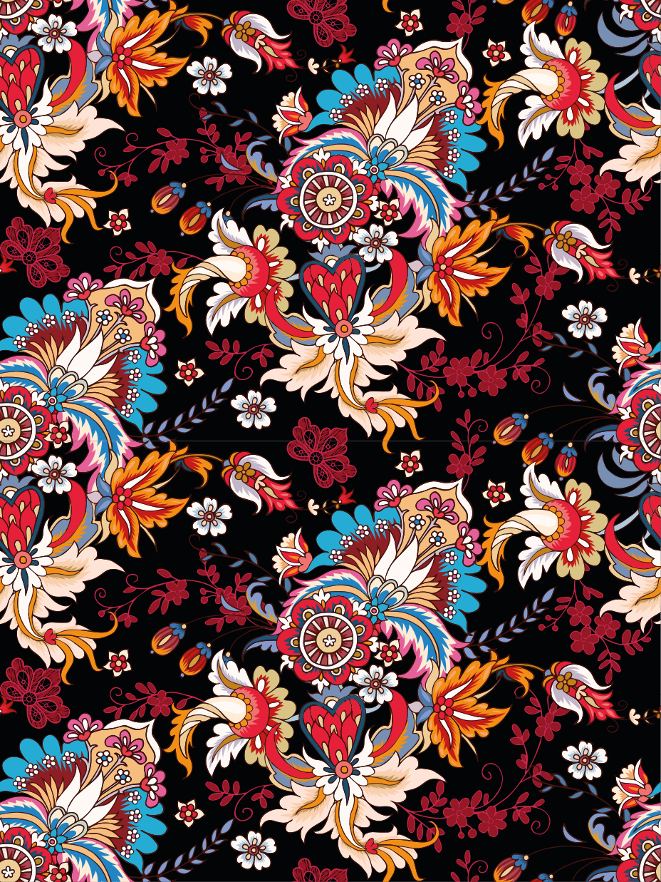 Tapis vinyle fleurs et plantes art populaire ethnique coloré - TenStickers