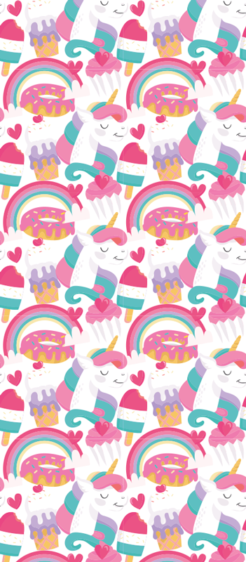 Tapis vinyle chambre licornes avec un arc-en-ciel - TenStickers