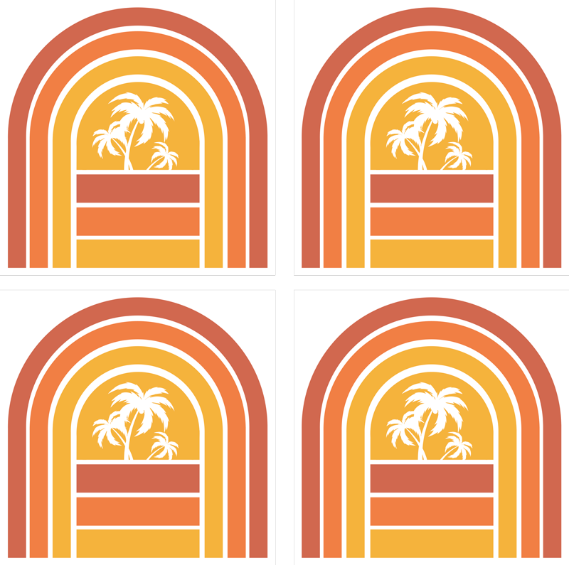 Tapis vinyle nature céramiques coucher de soleil et palmiers - TenStickers