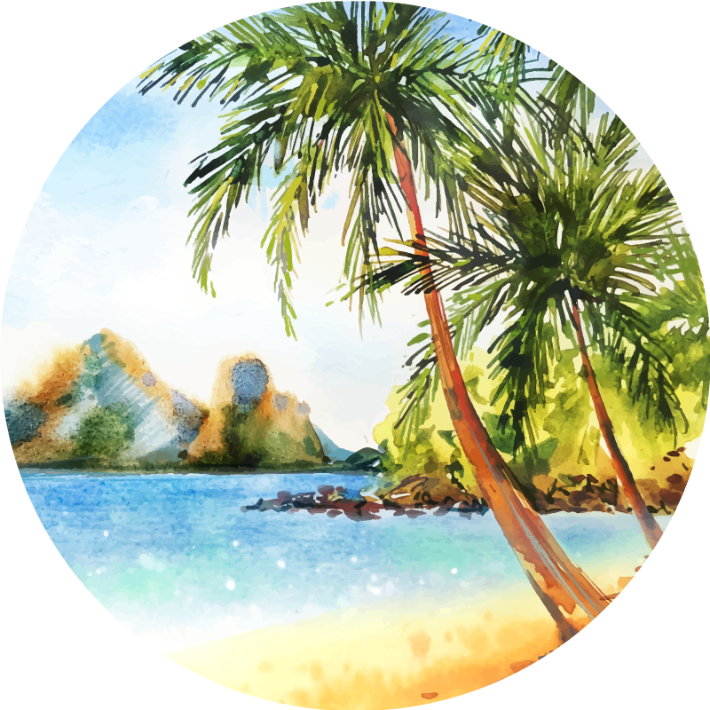 Tapis vinyle nature bord de mer tropical palmier - TenStickers