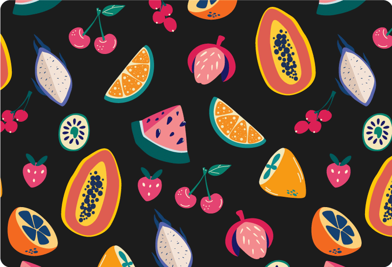 Tapis vinyle nature fruits multicolores sur fond noir - TenStickers