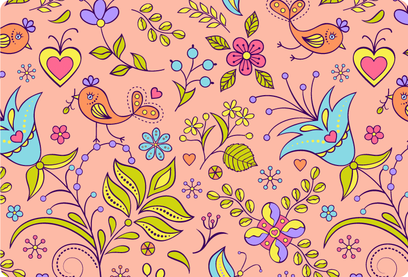 Tapis vinyle nature motif floral avec oiseaux et papillons - TenStickers