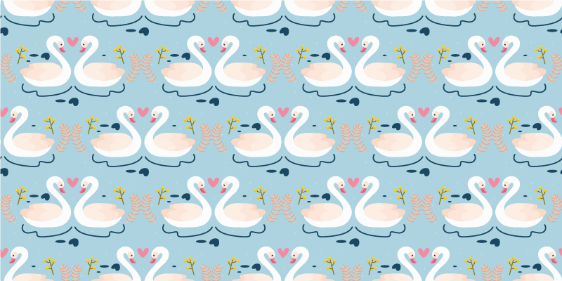 Tapis vinyle nature motif cygnes amoureux sur fond bleu - TenStickers