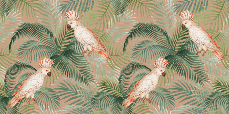 Tapis vinyle nature perroquets tropicaux et palmiers - TenStickers