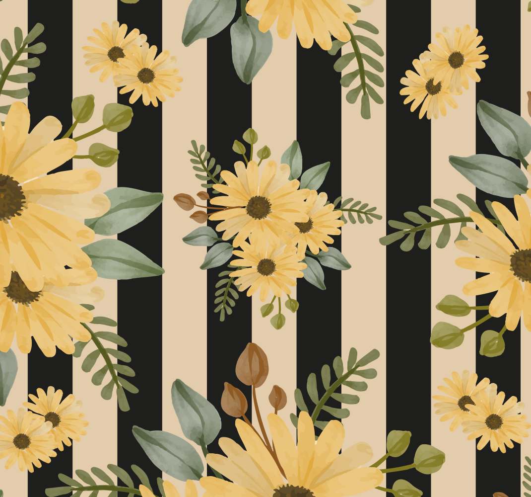 Tapis vinyle chambre tournesols d'automne sur rayures - TenStickers