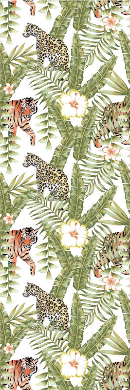 Tapis vinyle chambre feuilles tropicales et léopards - TenStickers