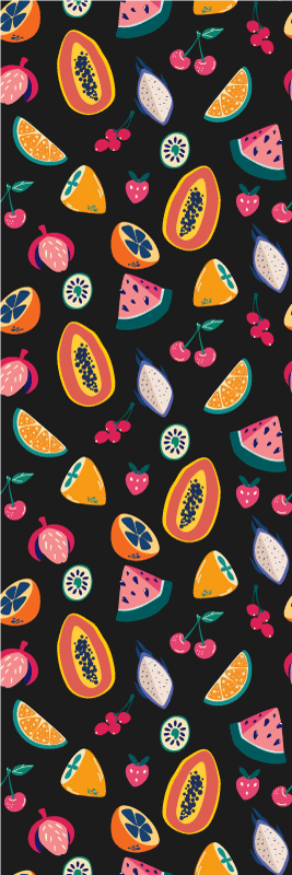 Tapis vinyle chambre fruits multicolores sur fond noir - TenStickers