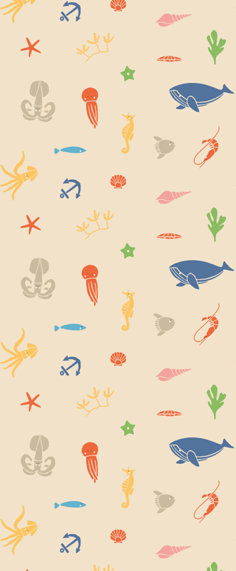 Tapis vinyle chambre animaux marins sur fond beige clair - TenStickers
