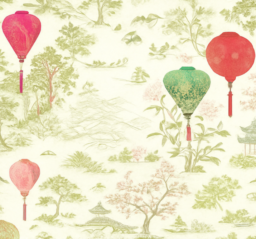 Tapis vinyle chambre paysage oriental chinoiserie - TenStickers