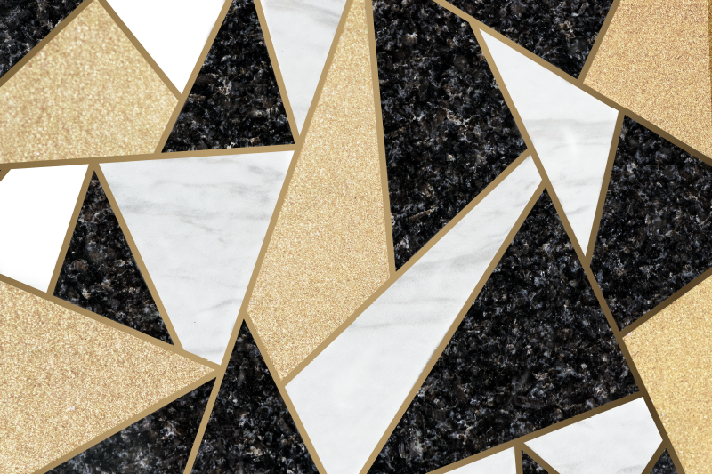 Tapis vinyle géométrique carreaux marbre noir et blanc - TenStickers