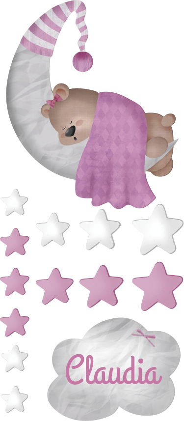 Tapis vinyle pour enfants ours endormi nuage avec nom - TenStickers