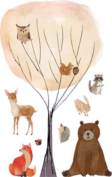 Tapis vinyle pour enfants animaux de la forêt et arbre - TenStickers