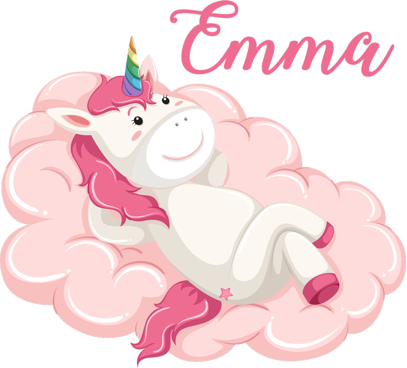 Tapis vinyle pour enfants licorne dans le nuage avec nom - TenStickers