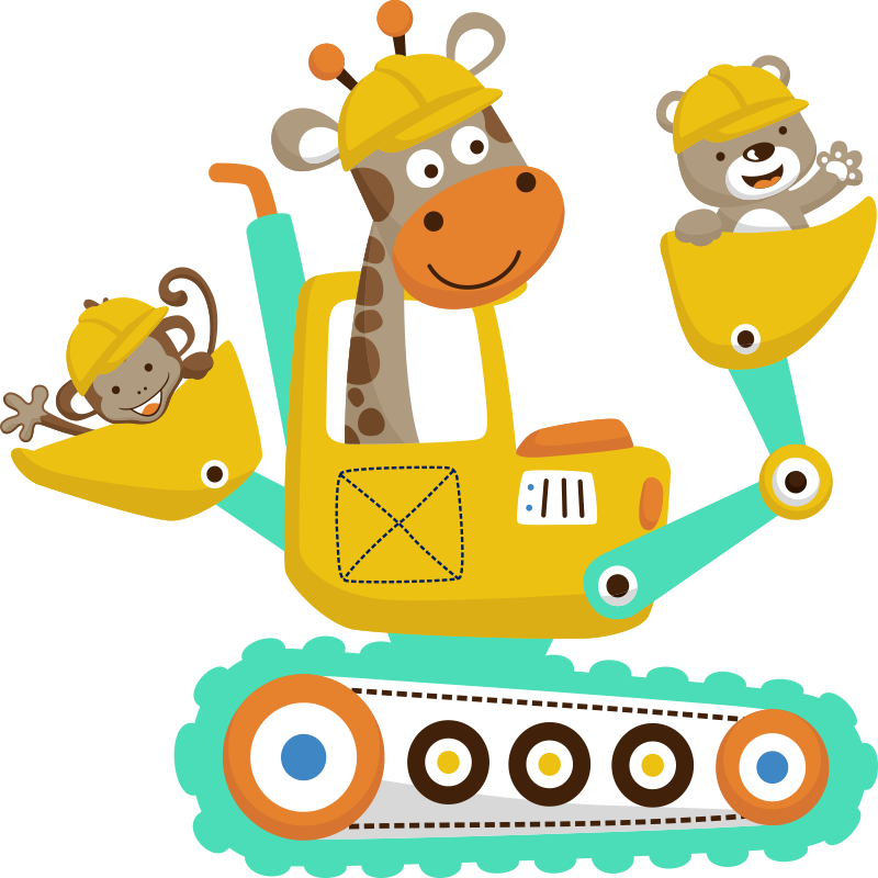 Tapis vinyle pour enfants pelleteuse avec animaux - TenStickers