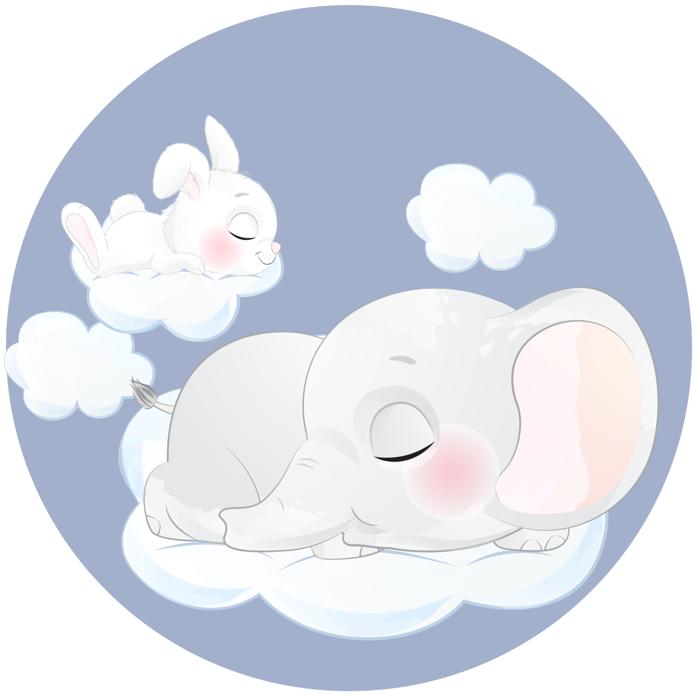 Tapis vinyle pour enfants éléphant et lapin sur nuage - TenStickers