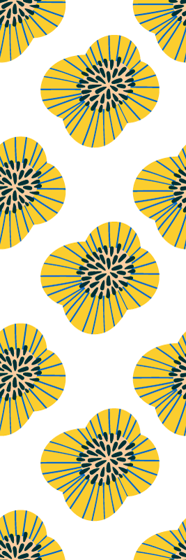 Tapis vinyle salle de bain motif fleurs rondes bleu et jaune - TenStickers