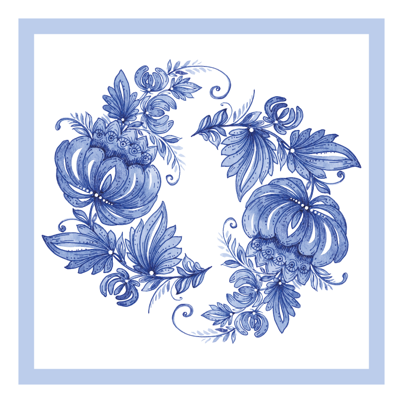Tapis vinyle salle de bain ornement horezu bleu et blanc - TenStickers