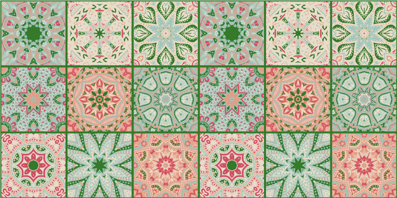 Tapis vinyle salle de bain décoration carrée bleu vert - TenStickers