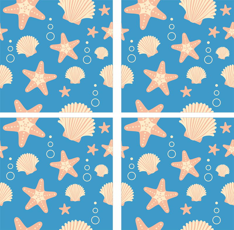 Tapis vinyle salle de bain poissons et coquillages - TenStickers