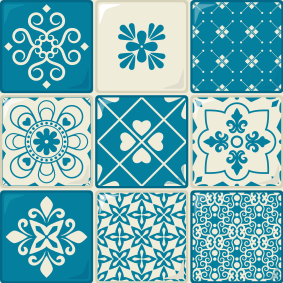 Tapis vinyle cuisine motif gris et bleu - TenStickers
