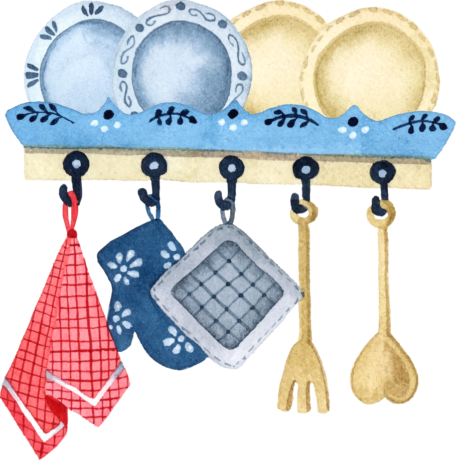 Tapis vinyle cuisine ensemble d'ustensiles aquarelle - TenStickers