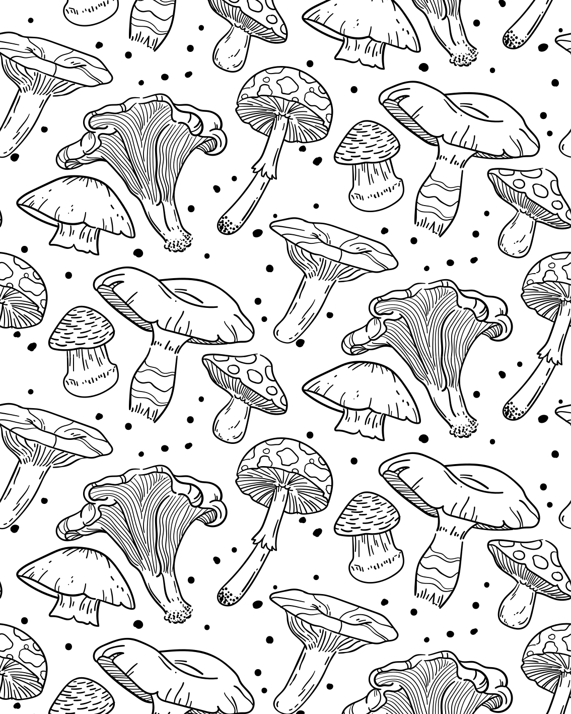 Tapis vinyle cuisine motif champignon monochrome dessiné - TenStickers