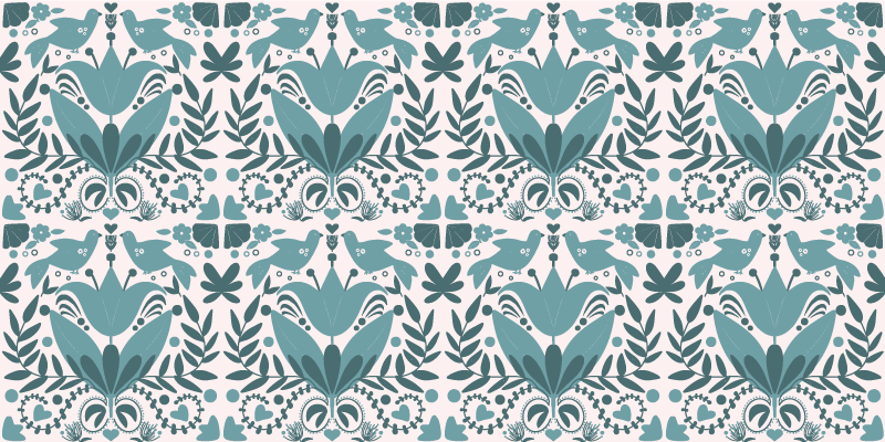Tapis vinyle cuisine motif folklorique bleu avec oiseaux - TenStickers