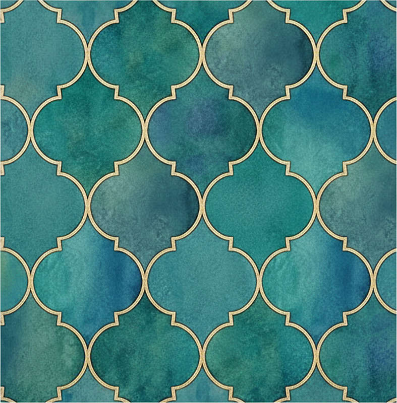 Tapis vinyle cuisine vert jade accents dorés - TenStickers
