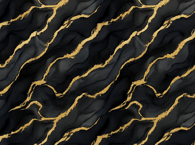 Tapis vinyle chambre effet marbre noir et motif doré - TenStickers