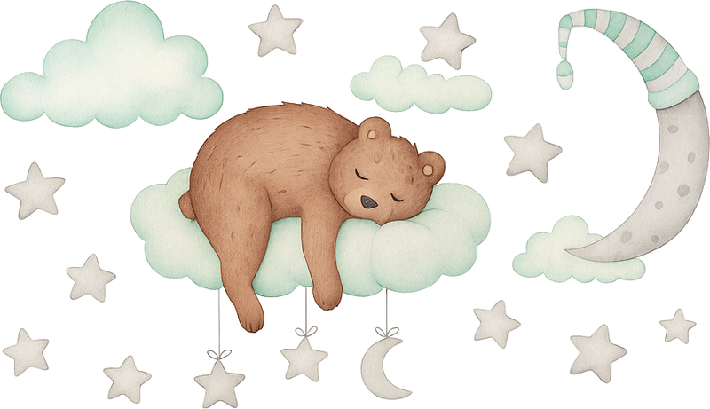 Tapis vinyle chambre ours endormi sur des nuages - TenStickers