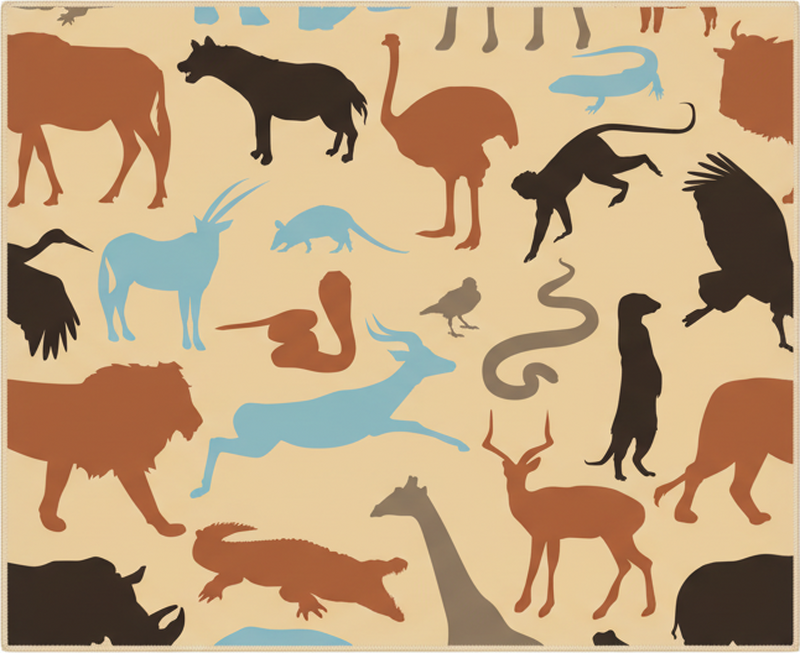 Tapis vinyle chambre silhouettes animaux safari - TenStickers