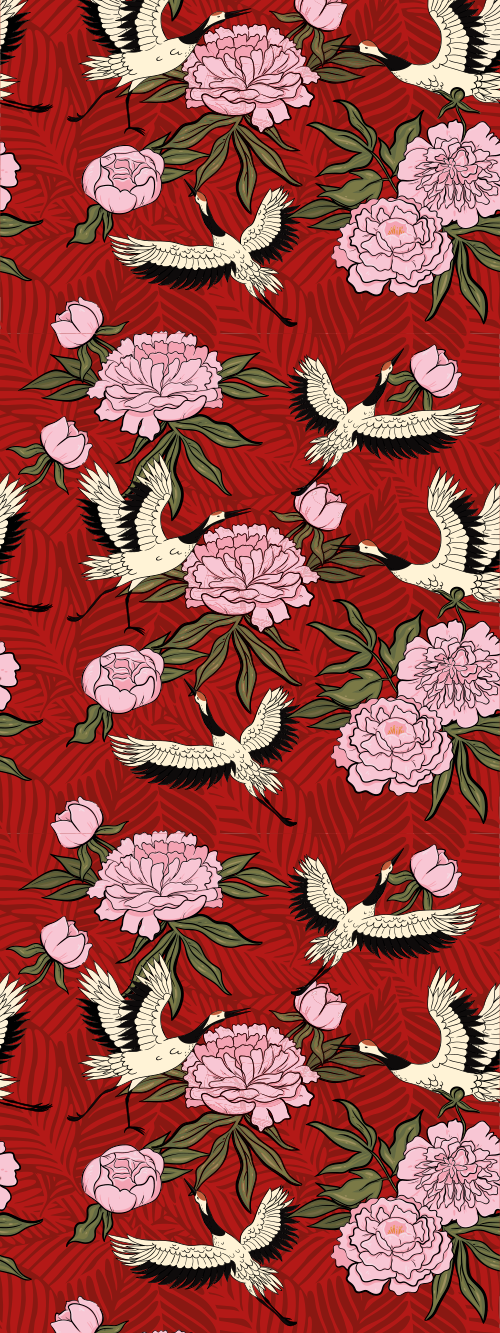 Tapis vinyle chambre oiseaux blancs sur motif tropical rouge - TenStickers