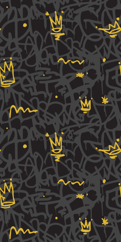 Tapis vinyle chambre couronne graffiti noir et or - TenStickers