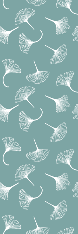 Tapis vinyle nordique motif feuilles ginkgo bleu clair - TenStickers