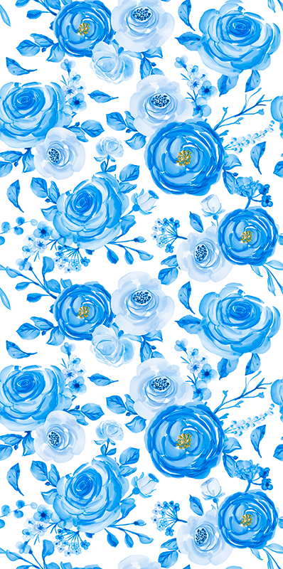 Tapis vinyle nordique horloges bleues fleurs - TenStickers