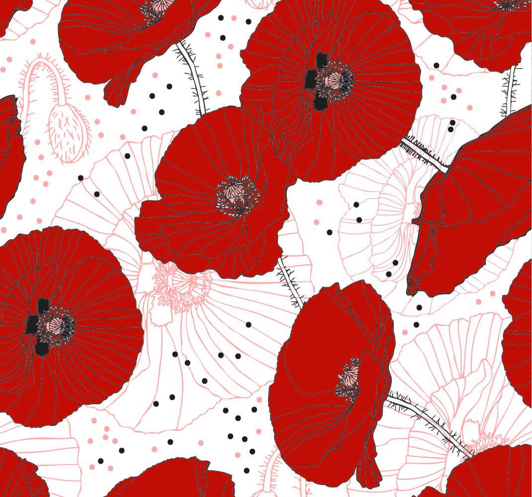 Tapis vinyle nature fleurs rouges et dessins - TenStickers