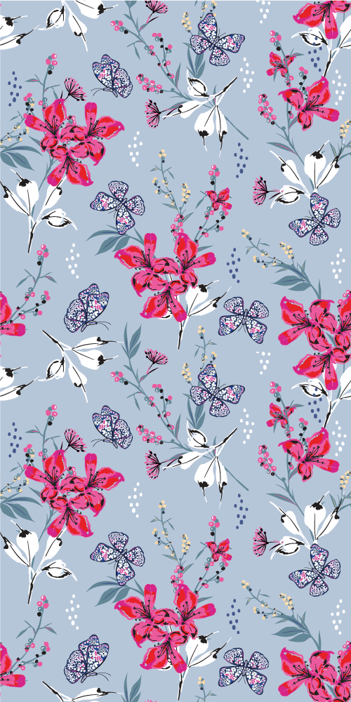 Tapis vinyle nature fleurs rouges abstraites avec papillons - TenStickers