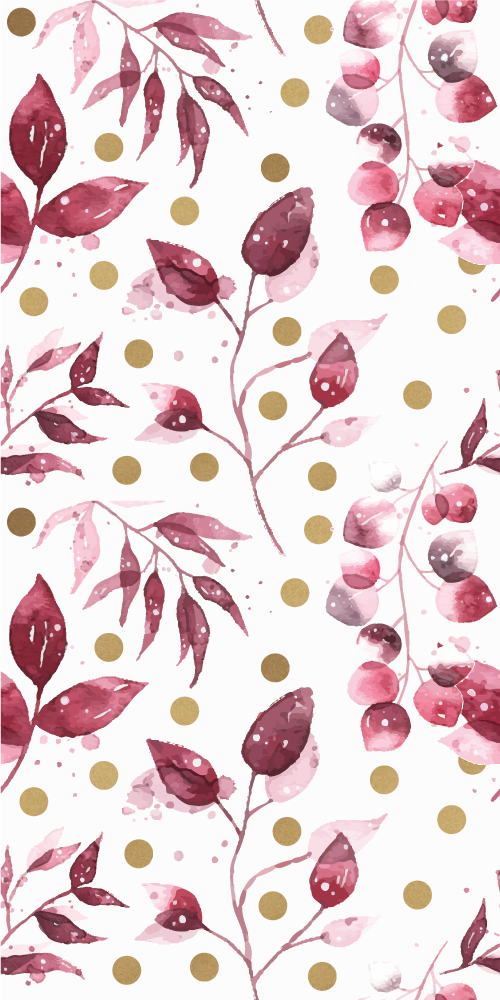 Tapis vinyle nature feuilles bordeaux à pois dorés - TenStickers