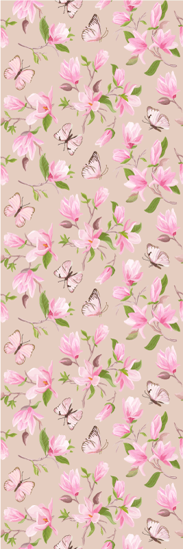 Tapis vinyle nature design magnolia rose et papillon - TenStickers