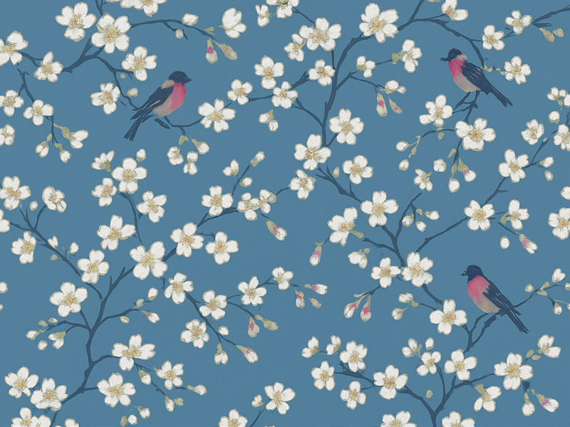Tapis vinyle nature oiseaux du verger bleu - TenStickers