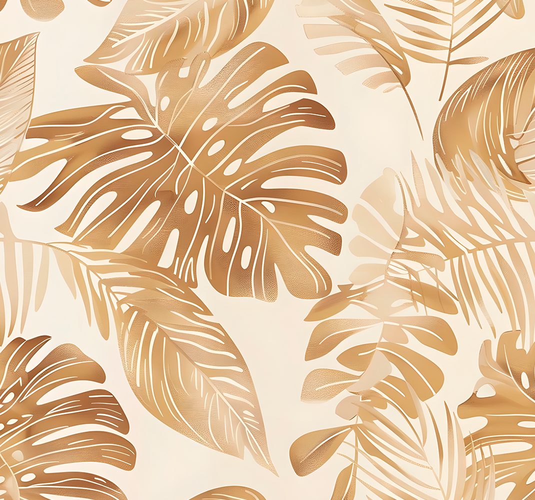 Tapis vinyle nature motif grandes feuilles beige - TenStickers
