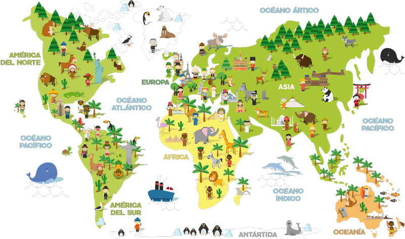 Tapis vinyle carte du monde enfants des pays - TenStickers