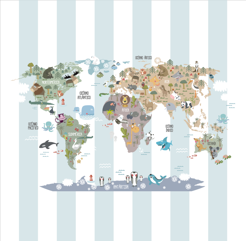 Tapis vinyle carte du monde faune - TenStickers