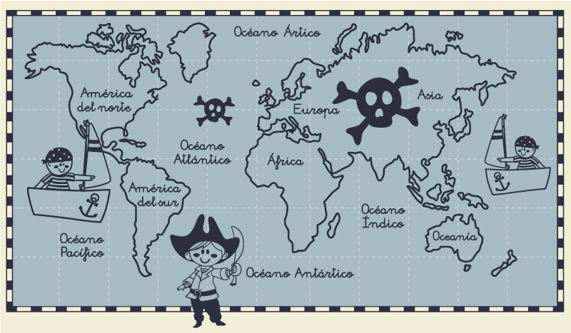 Tapis vinyle carte du monde pirate - TenStickers