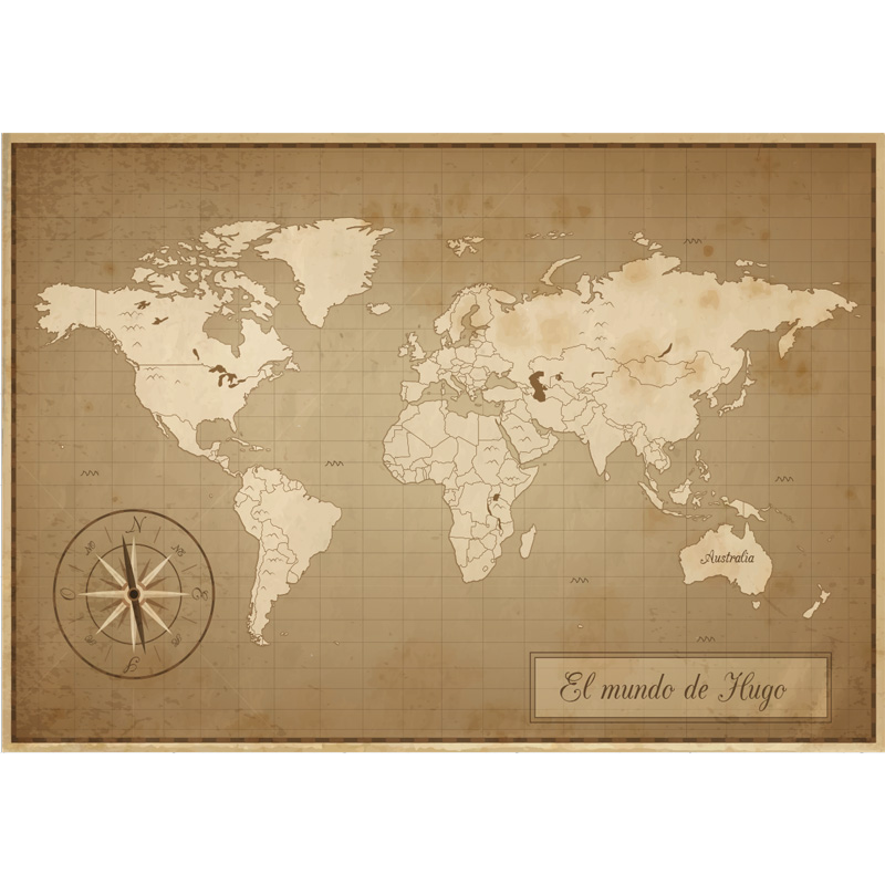 Tapis vinyle carte du monde vintage avec nom - TenStickers