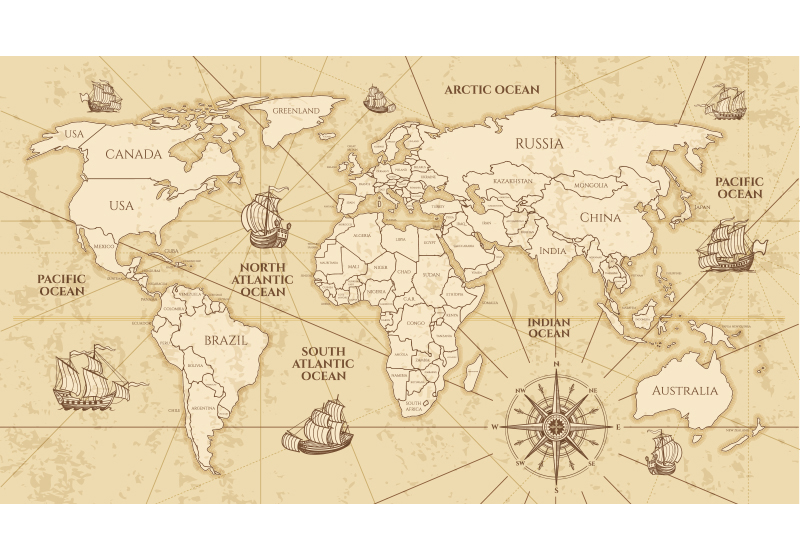 Tapis vinyle carte du monde murale sépia rétro - TenStickers